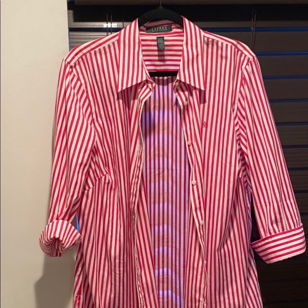 MOVING SALE Ralph Lauren pink and white stripped button down